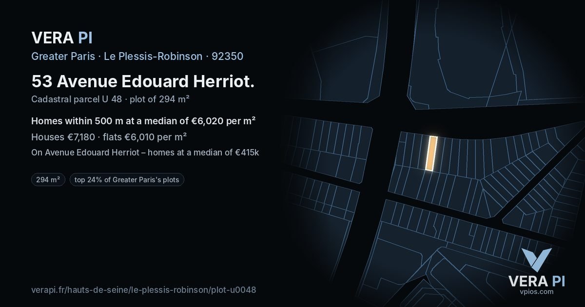 53 Avenue Edouard Herriot, Le Plessis-Robinson at night – the plot lit, the parcels around coloured by the prices near them