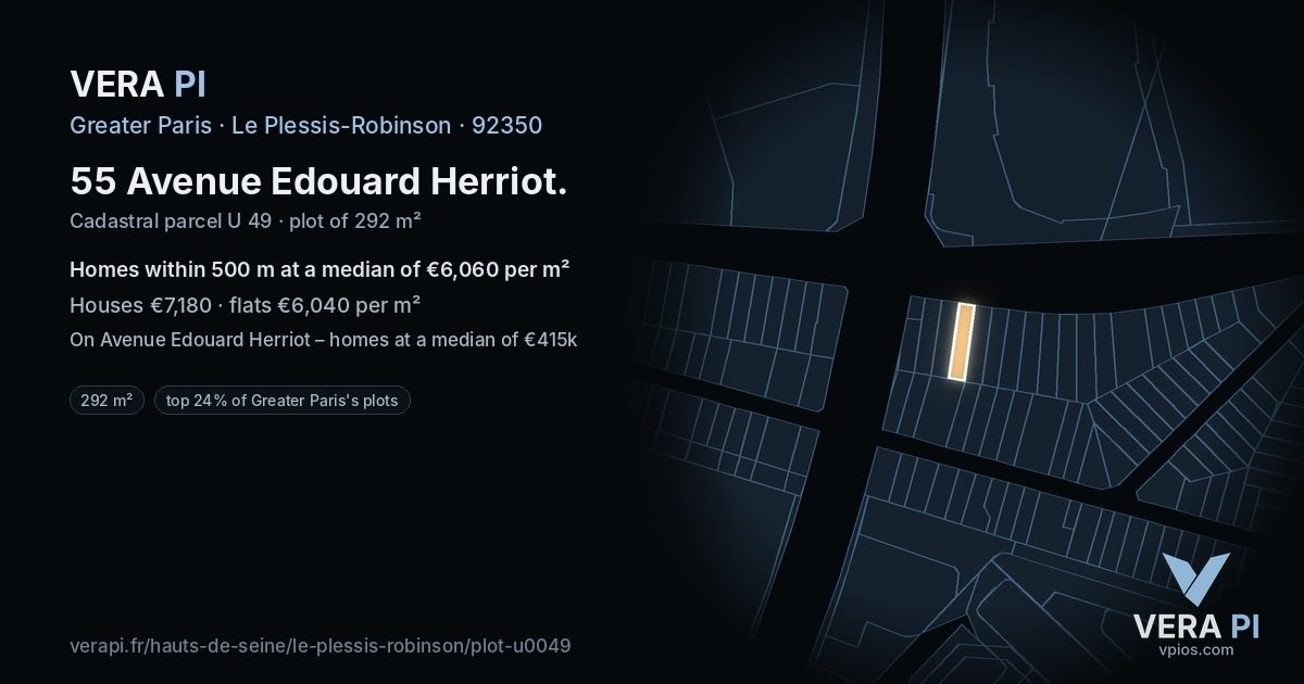 55 Avenue Edouard Herriot, Le Plessis-Robinson at night – the plot lit, the parcels around coloured by the prices near them