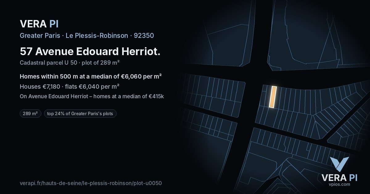 57 Avenue Edouard Herriot, Le Plessis-Robinson at night – the plot lit, the parcels around coloured by the prices near them