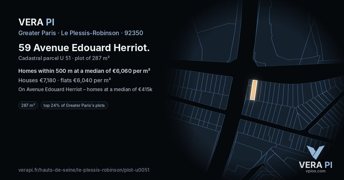 59 Avenue Edouard Herriot, Le Plessis-Robinson at night – the plot lit, the parcels around coloured by the prices near them