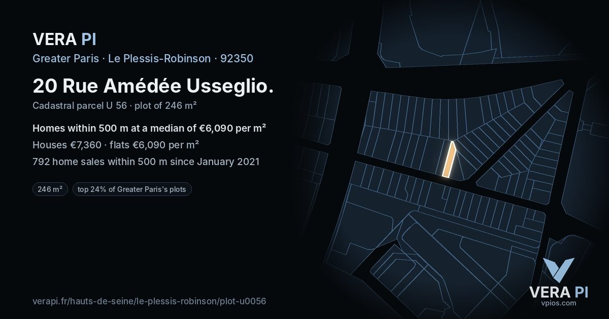 20 Rue Amédée Usseglio, Le Plessis-Robinson at night – the plot lit, the parcels around coloured by the prices near them