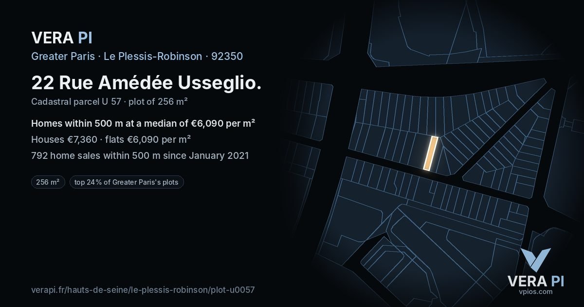 22 Rue Amédée Usseglio, Le Plessis-Robinson at night – the plot lit, the parcels around coloured by the prices near them