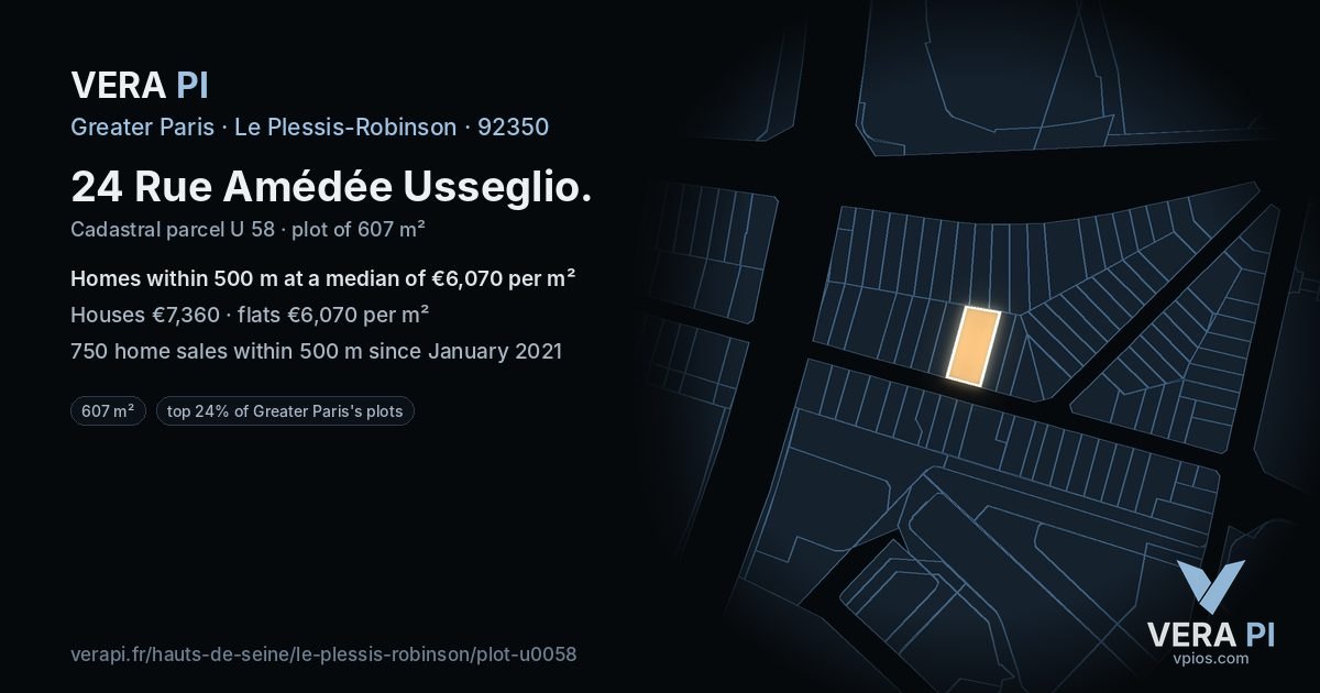 24 Rue Amédée Usseglio, Le Plessis-Robinson at night – the plot lit, the parcels around coloured by the prices near them