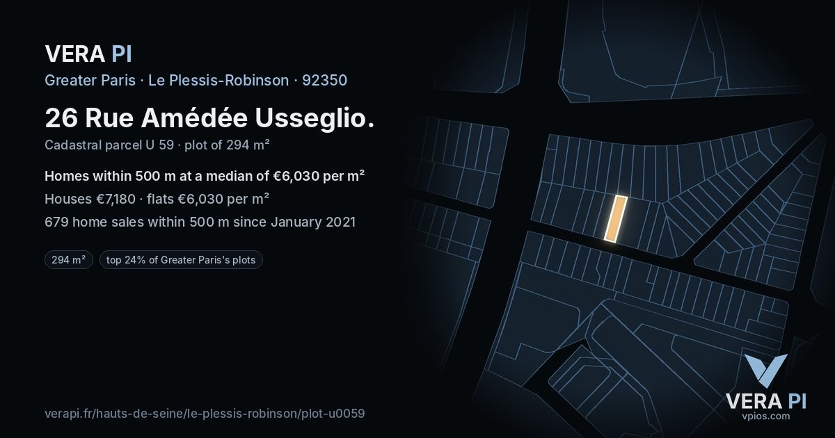 26 Rue Amédée Usseglio, Le Plessis-Robinson at night – the plot lit, the parcels around coloured by the prices near them