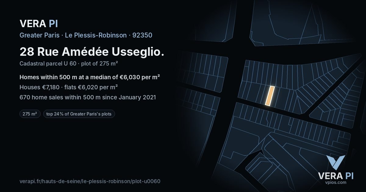 28 Rue Amédée Usseglio, Le Plessis-Robinson at night – the plot lit, the parcels around coloured by the prices near them
