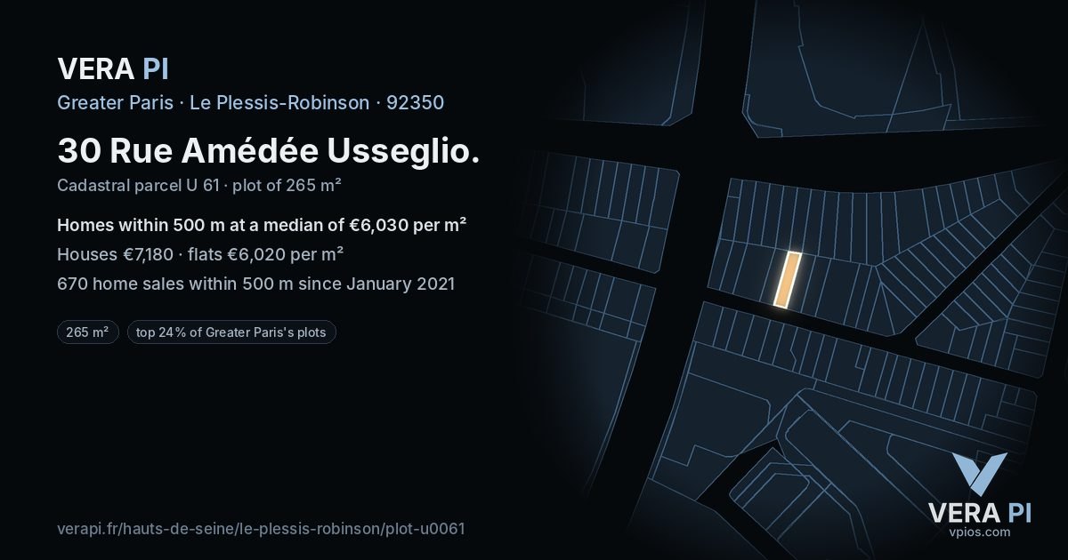 30 Rue Amédée Usseglio, Le Plessis-Robinson at night – the plot lit, the parcels around coloured by the prices near them