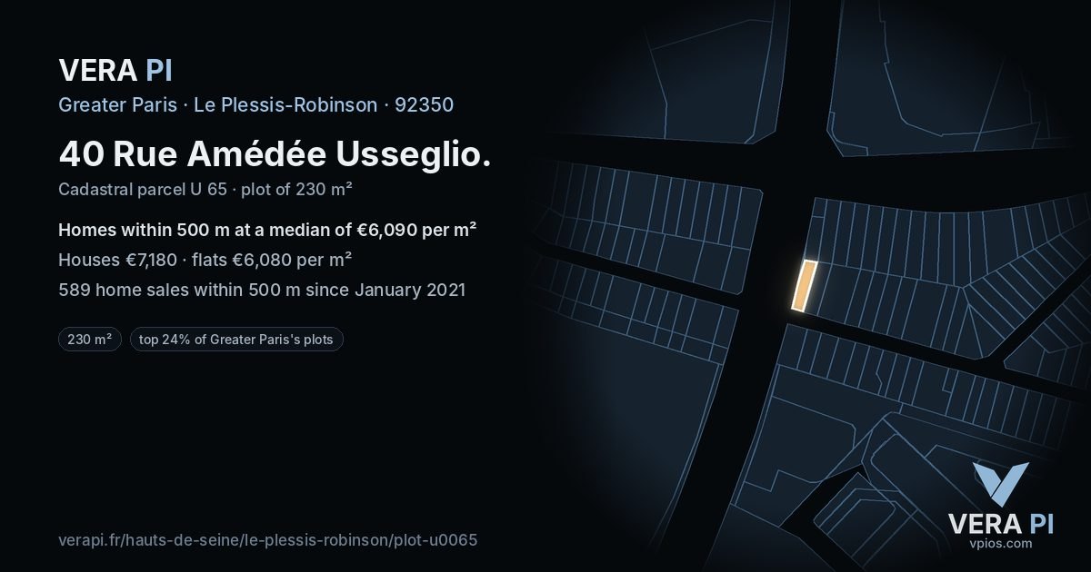 40 Rue Amédée Usseglio, Le Plessis-Robinson at night – the plot lit, the parcels around coloured by the prices near them