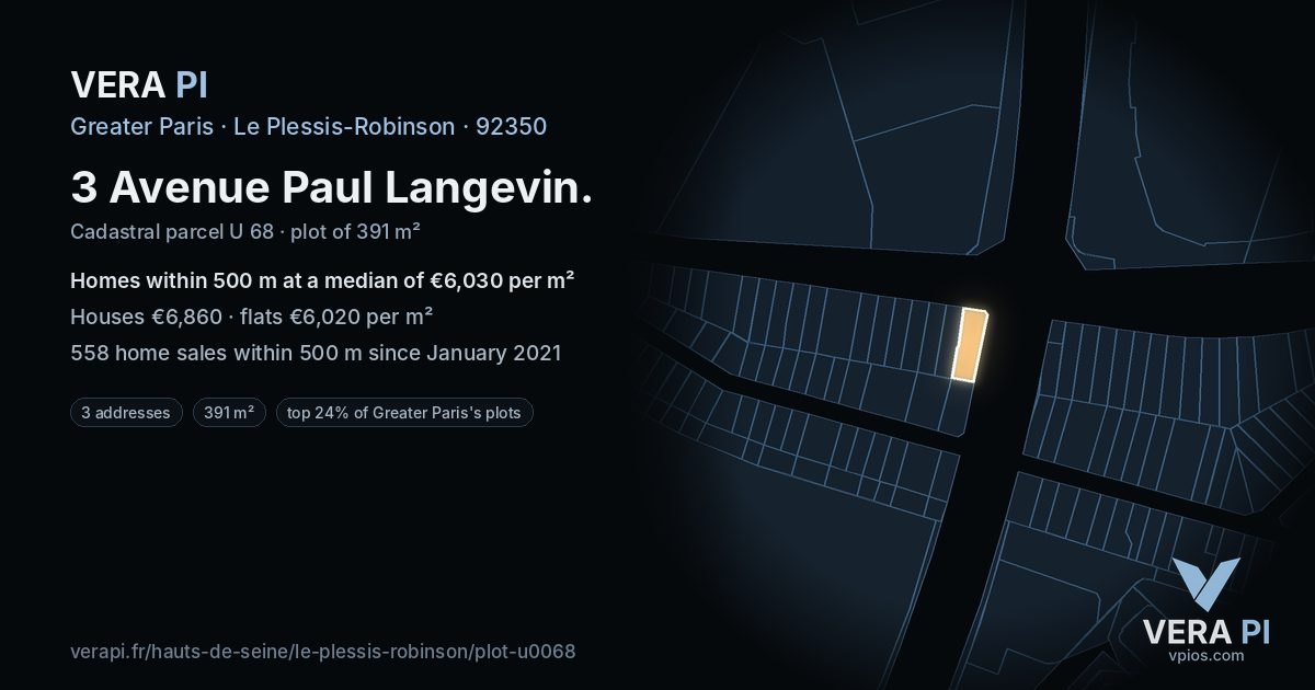 3 Avenue Paul Langevin, Le Plessis-Robinson at night – the plot lit, the parcels around coloured by the prices near them