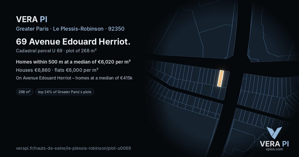 69 Avenue Edouard Herriot, Le Plessis-Robinson at night – the plot lit, the parcels around coloured by the prices near them