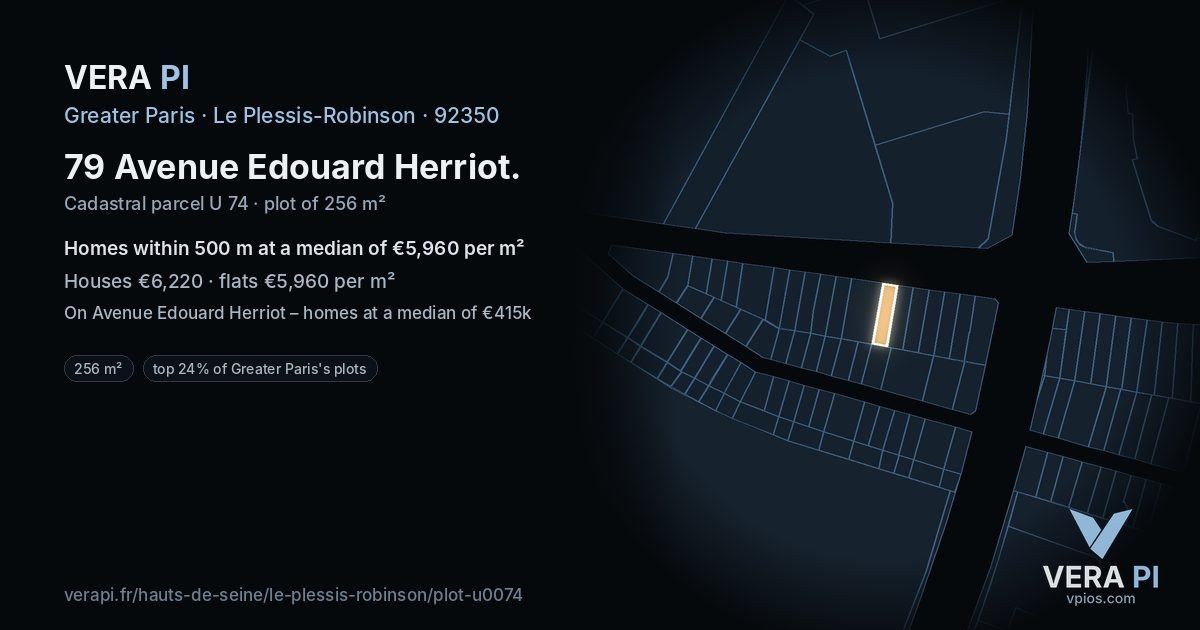 79 Avenue Edouard Herriot, Le Plessis-Robinson at night – the plot lit, the parcels around coloured by the prices near them