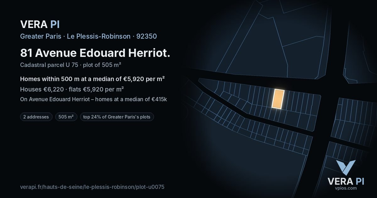 81 Avenue Edouard Herriot, Le Plessis-Robinson at night – the plot lit, the parcels around coloured by the prices near them