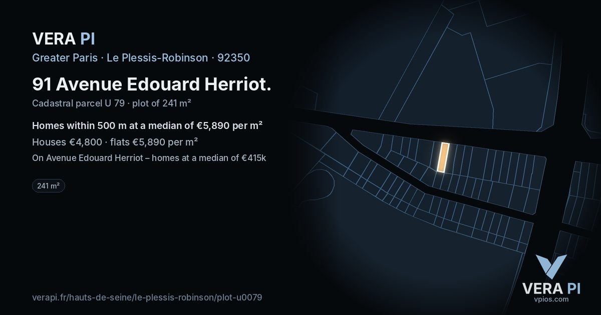 91 Avenue Edouard Herriot, Le Plessis-Robinson at night – the plot lit, the parcels around coloured by the prices near them