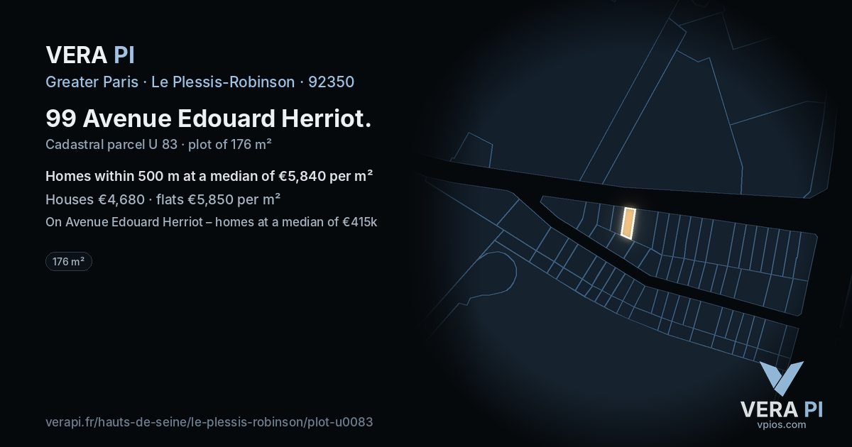 99 Avenue Edouard Herriot, Le Plessis-Robinson at night – the plot lit, the parcels around coloured by the prices near them