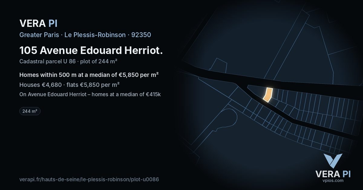 105 Avenue Edouard Herriot, Le Plessis-Robinson at night – the plot lit, the parcels around coloured by the prices near them