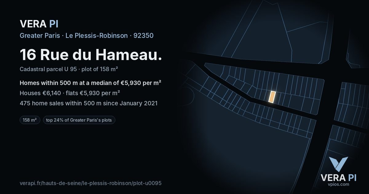 16 Rue du Hameau, Le Plessis-Robinson at night – the plot lit, the parcels around coloured by the prices near them