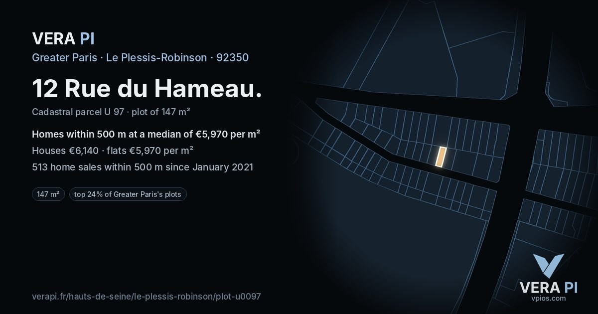 12 Rue du Hameau, Le Plessis-Robinson at night – the plot lit, the parcels around coloured by the prices near them