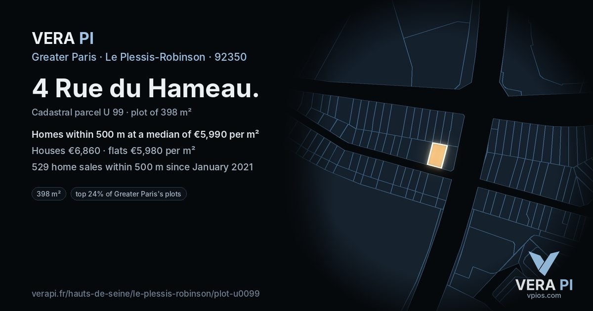 4 Rue du Hameau, Le Plessis-Robinson at night – the plot lit, the parcels around coloured by the prices near them