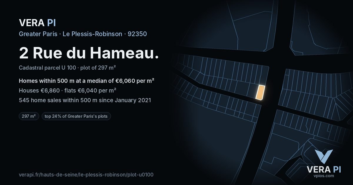 2 Rue du Hameau, Le Plessis-Robinson at night – the plot lit, the parcels around coloured by the prices near them