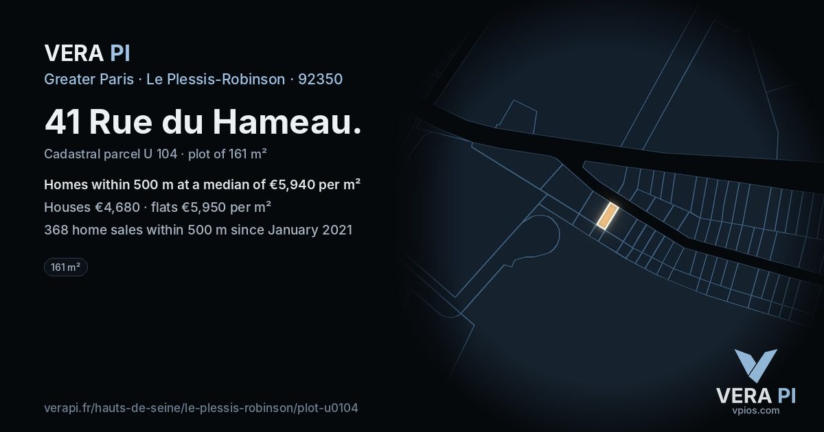 41 Rue du Hameau, Le Plessis-Robinson at night – the plot lit, the parcels around coloured by the prices near them