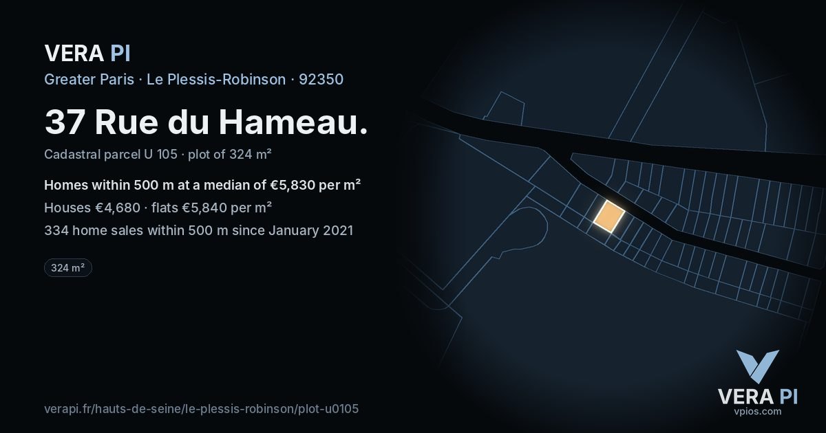 37 Rue du Hameau, Le Plessis-Robinson at night – the plot lit, the parcels around coloured by the prices near them