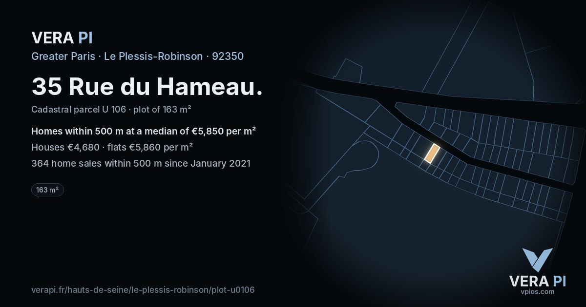 35 Rue du Hameau, Le Plessis-Robinson at night – the plot lit, the parcels around coloured by the prices near them