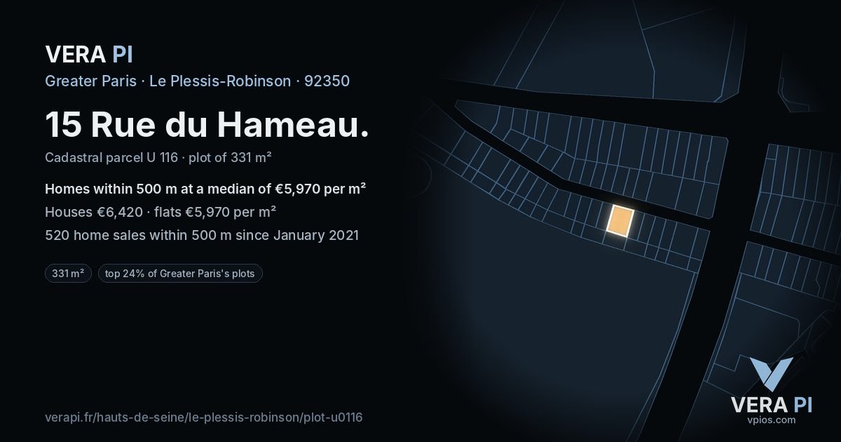 15 Rue du Hameau, Le Plessis-Robinson at night – the plot lit, the parcels around coloured by the prices near them