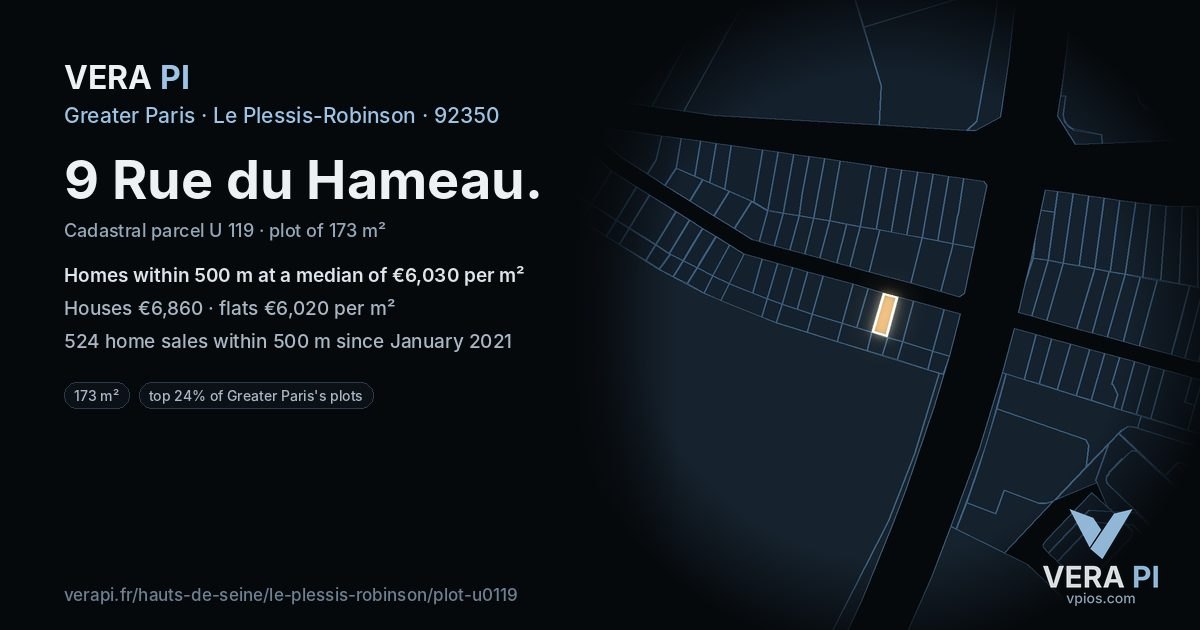 9 Rue du Hameau, Le Plessis-Robinson at night – the plot lit, the parcels around coloured by the prices near them