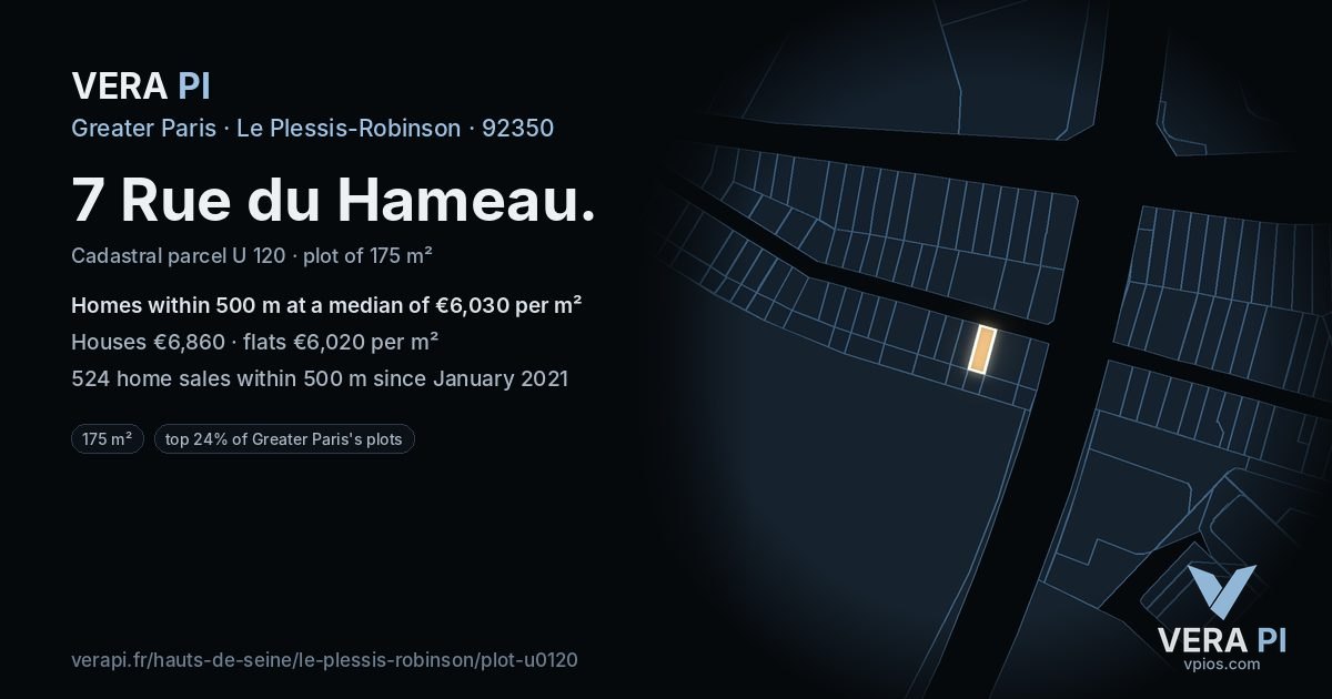 7 Rue du Hameau, Le Plessis-Robinson at night – the plot lit, the parcels around coloured by the prices near them