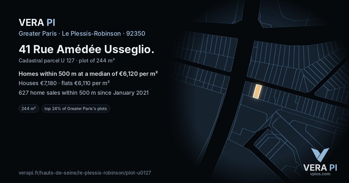 41 Rue Amédée Usseglio, Le Plessis-Robinson at night – the plot lit, the parcels around coloured by the prices near them