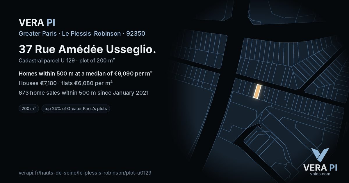 37 Rue Amédée Usseglio, Le Plessis-Robinson at night – the plot lit, the parcels around coloured by the prices near them