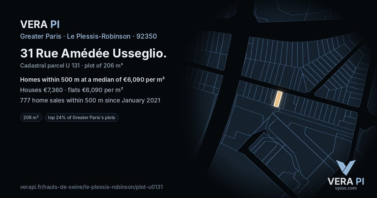 31 Rue Amédée Usseglio, Le Plessis-Robinson at night – the plot lit, the parcels around coloured by the prices near them