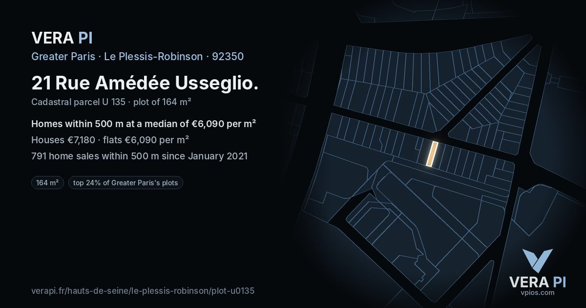 21 Rue Amédée Usseglio, Le Plessis-Robinson at night – the plot lit, the parcels around coloured by the prices near them