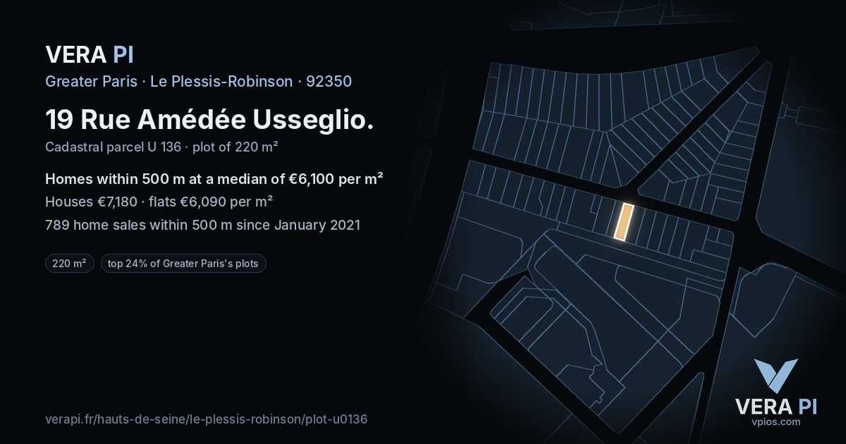 19 Rue Amédée Usseglio, Le Plessis-Robinson at night – the plot lit, the parcels around coloured by the prices near them