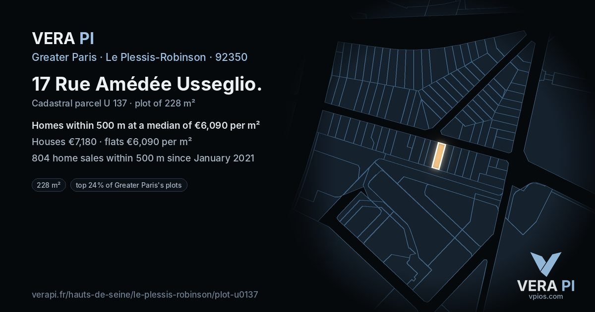17 Rue Amédée Usseglio, Le Plessis-Robinson at night – the plot lit, the parcels around coloured by the prices near them