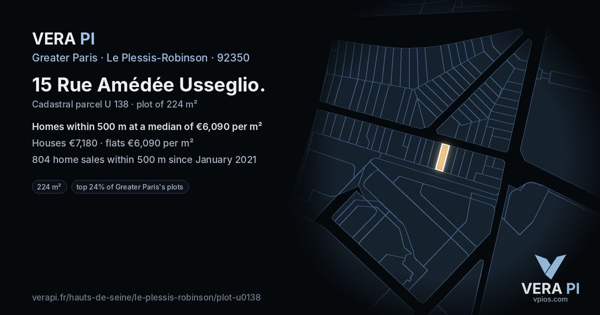 15 Rue Amédée Usseglio, Le Plessis-Robinson at night – the plot lit, the parcels around coloured by the prices near them