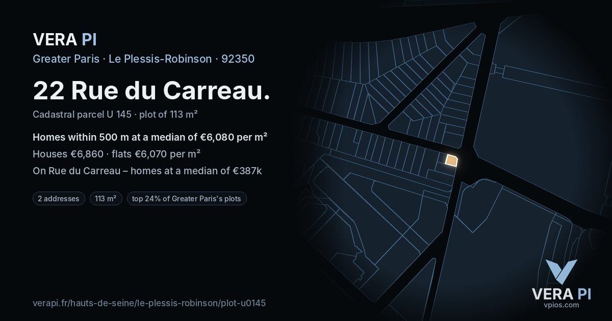 22 Rue du Carreau, Le Plessis-Robinson at night – the plot lit, the parcels around coloured by the prices near them