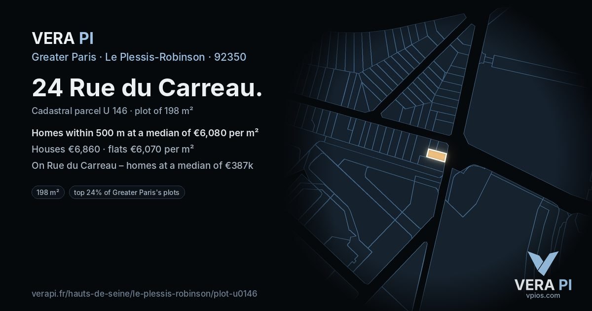 24 Rue du Carreau, Le Plessis-Robinson at night – the plot lit, the parcels around coloured by the prices near them