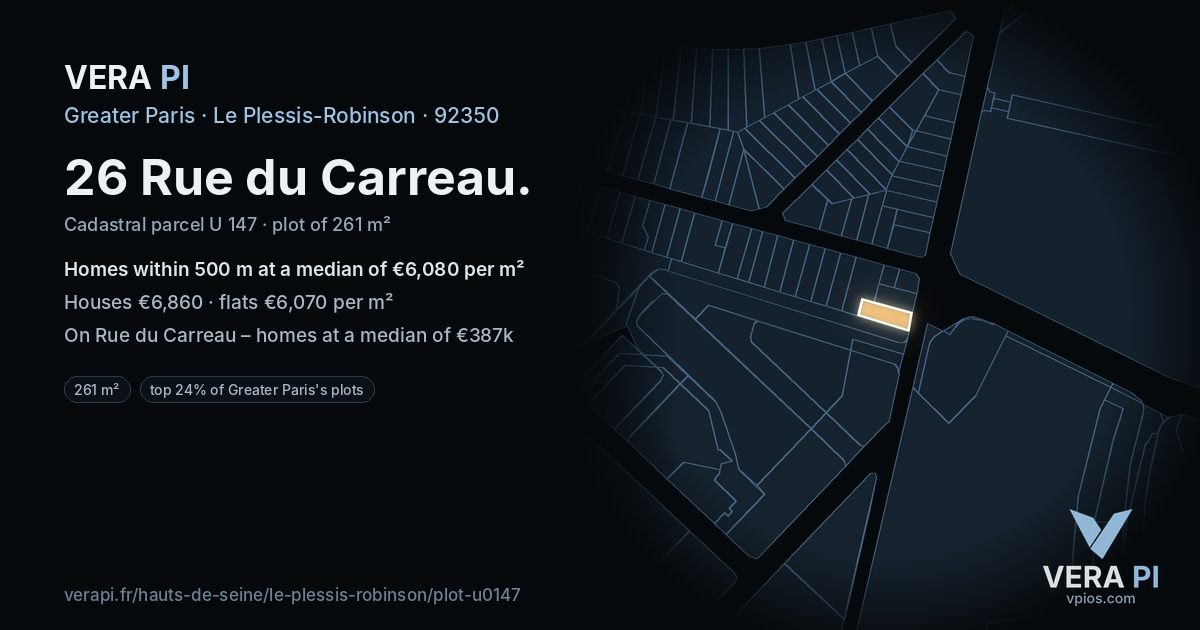 26 Rue du Carreau, Le Plessis-Robinson at night – the plot lit, the parcels around coloured by the prices near them