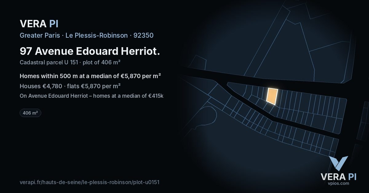 97 Avenue Edouard Herriot, Le Plessis-Robinson at night – the plot lit, the parcels around coloured by the prices near them