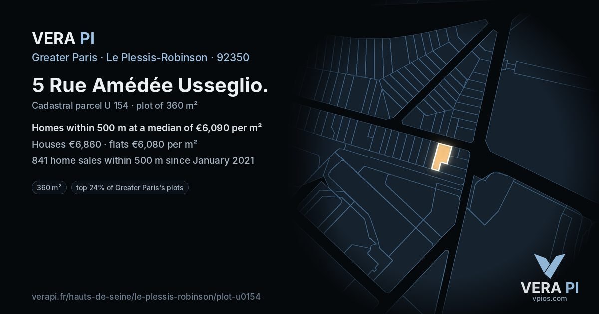 5 Rue Amédée Usseglio, Le Plessis-Robinson at night – the plot lit, the parcels around coloured by the prices near them