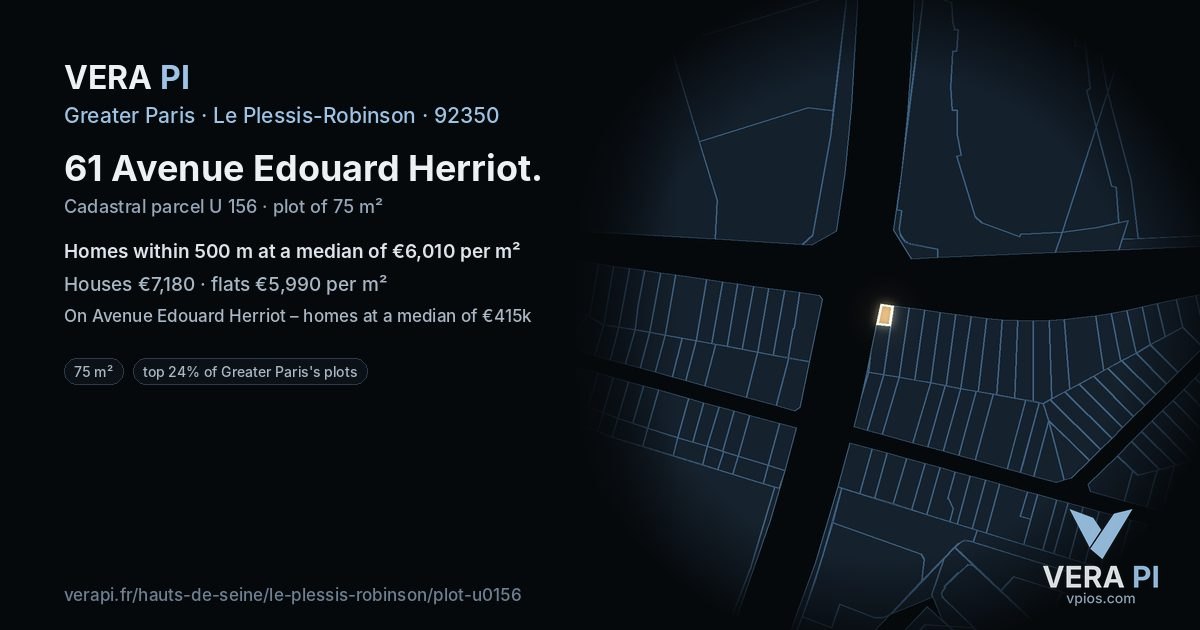 61 Avenue Edouard Herriot, Le Plessis-Robinson at night – the plot lit, the parcels around coloured by the prices near them