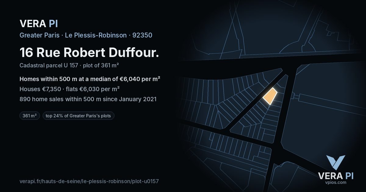 16 Rue Robert Duffour, Le Plessis-Robinson at night – the plot lit, the parcels around coloured by the prices near them