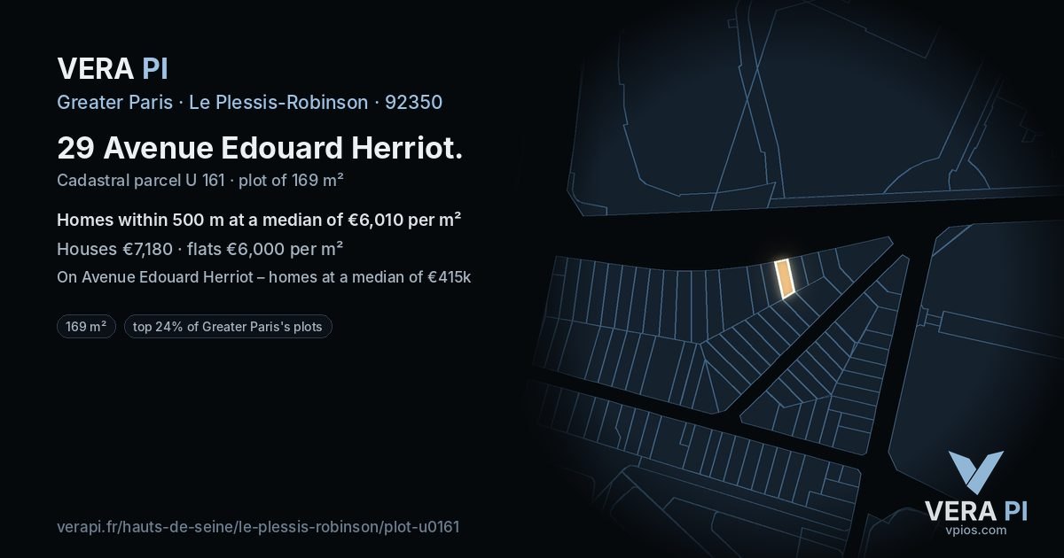 29 Avenue Edouard Herriot, Le Plessis-Robinson at night – the plot lit, the parcels around coloured by the prices near them