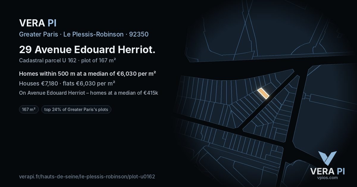 29 Avenue Edouard Herriot, Le Plessis-Robinson at night – the plot lit, the parcels around coloured by the prices near them