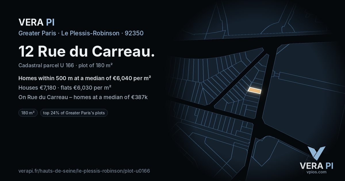 12 Rue du Carreau, Le Plessis-Robinson at night – the plot lit, the parcels around coloured by the prices near them