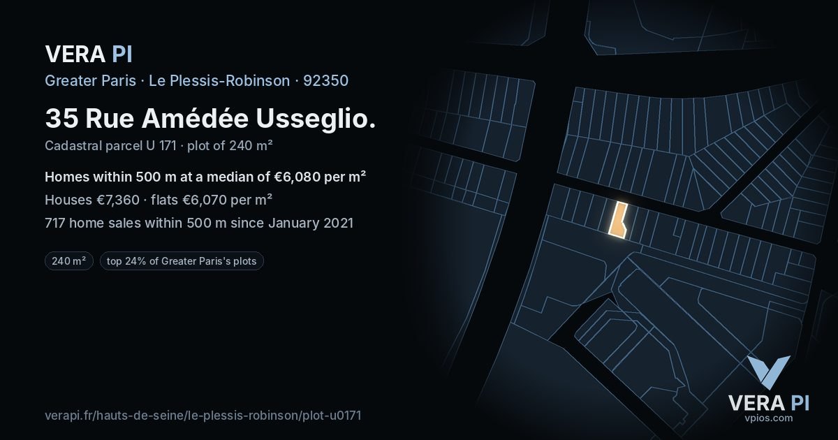 35 Rue Amédée Usseglio, Le Plessis-Robinson at night – the plot lit, the parcels around coloured by the prices near them