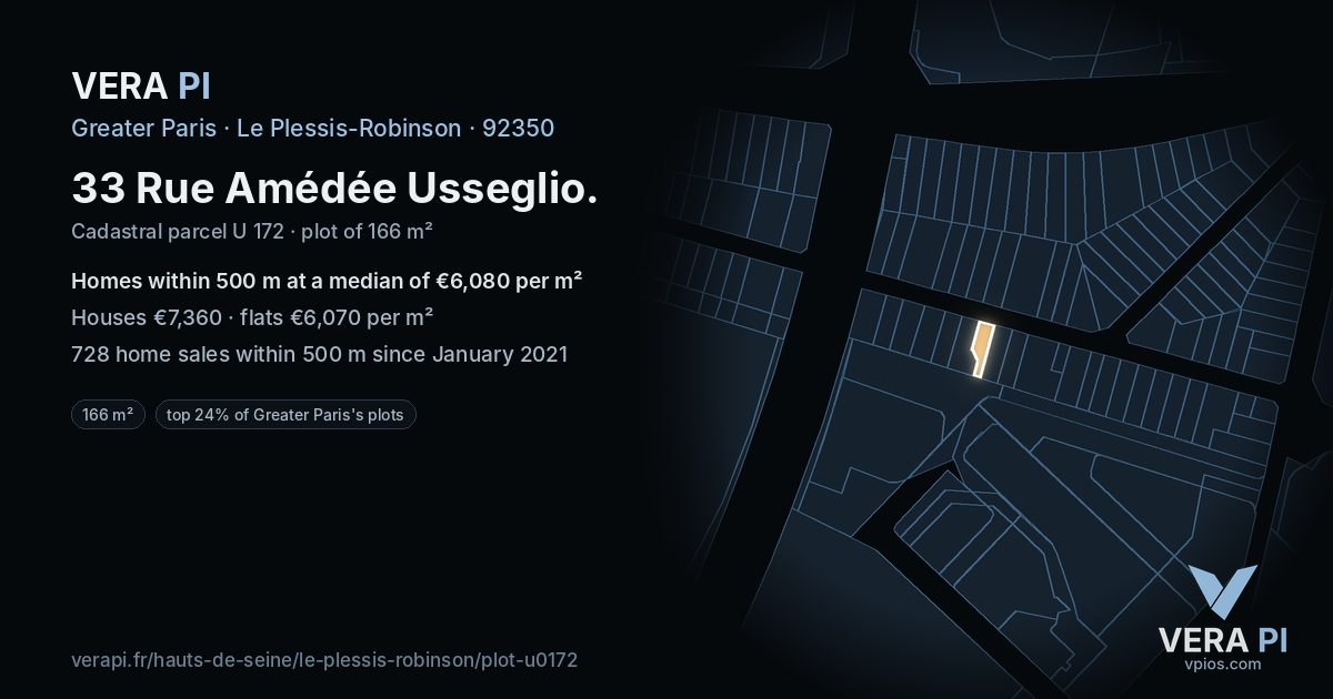 33 Rue Amédée Usseglio, Le Plessis-Robinson at night – the plot lit, the parcels around coloured by the prices near them