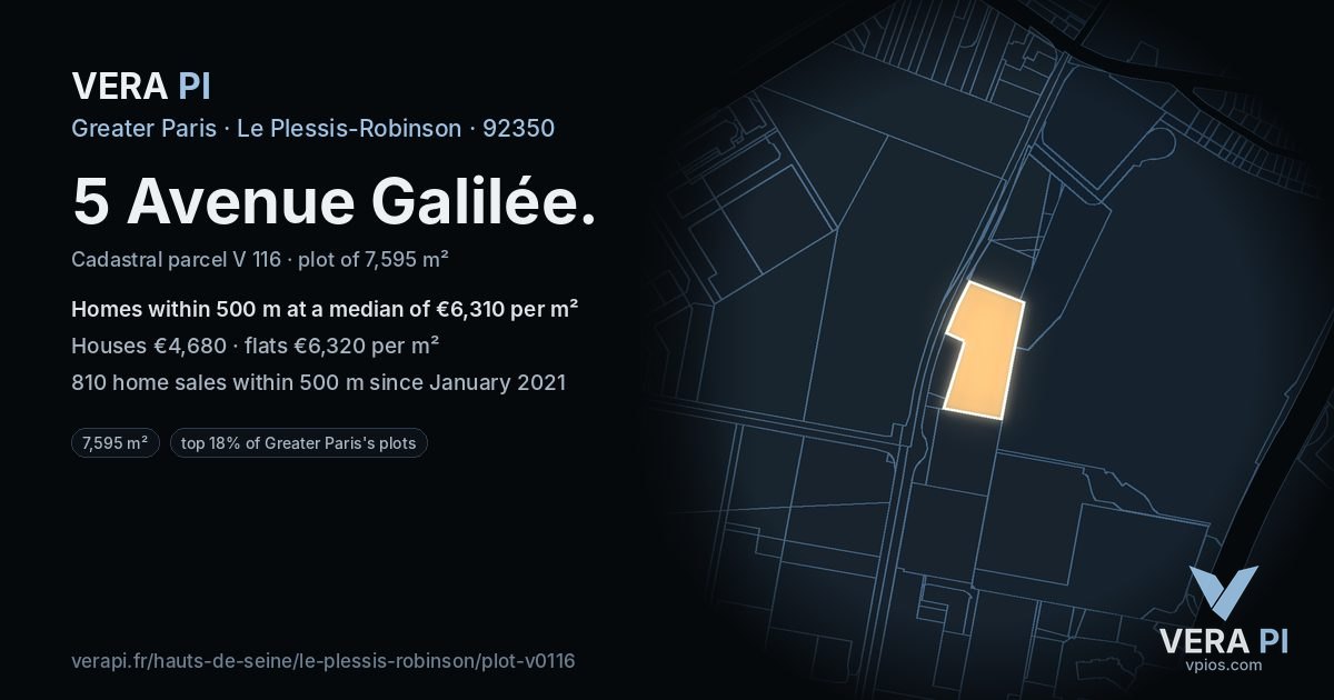 5 Avenue Galilée, Le Plessis-Robinson at night – the plot lit, the parcels around coloured by the prices near them