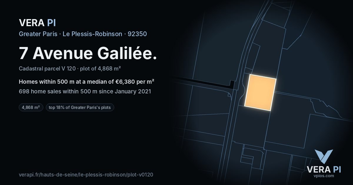 7 Avenue Galilée, Le Plessis-Robinson at night – the plot lit, the parcels around coloured by the prices near them