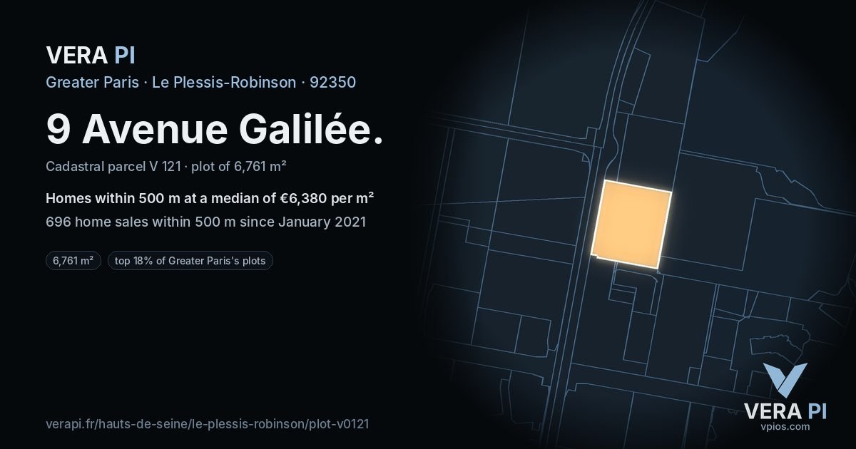 9 Avenue Galilée, Le Plessis-Robinson at night – the plot lit, the parcels around coloured by the prices near them